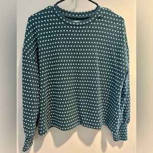 MADEWELL floral jacquard puff-sleeve top. Dark green. Size small. EUC